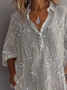 Hemdkragen Langarm Geblümt Print Regelmäßig Weit Bluse für Damen