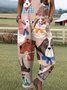 Damen Tier Karree-Ausschnitt Gallus Lässig Sommer Baumwolle Leinen Jumpsuit