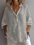Hemdkragen Langarm Geblümt Print Regelmäßig Weit Bluse für Damen