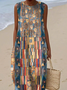 Damen Geometrisch Sommer Kleid Rundhals Ärmellos A-Linien-Kleid