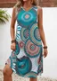 Damen Geometrisch Sommer Kleid V-Ausschnitt Ärmellos A-Linien-Kleid
