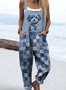 Damen Geometrisch Spaghettiträger Ärmellos Lässig Sommer Baumwolle Jumpsuit