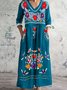 Damen Geblümt Frühling/Herbst Kleid Rundhals Langarm A-Linien-Kleid