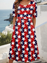 Damen Stern Sommer Kleid Rundhals Kurzarm A-Linien-Kleid