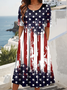 Damen Stern Sommer Kleid Rundhals Kurzarm A-Linien-Kleid