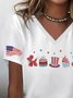 Lässig Amerika-Flagge V-Ausschnitt Kurzarm T-Shirt