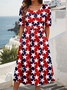 Damen Stern Sommer Kleid Rundhals Kurzarm A-Linien-Kleid