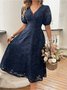 Damen Geblümt Sommer Kleid V-Ausschnitt Kurzarm A-Linien-Kleid