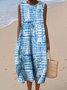 Damen Meer Sommer Kleid Rundhals Ärmellos A-Linien-Kleid