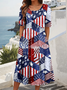 Damen Amerika-Flagge Sommer Kleid Rundhals Kurzarm A-Linien-Kleid