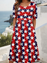 Damen Stern Sommer Kleid Rundhals Kurzarm A-Linien-Kleid