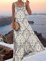 Damen Geblümt Sommer Kleid Rundhals Ärmellos A-Linien-Kleid