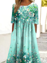 Damen Geblümt Sommer Kleid Rundhals Kurzarm A-Linien-Kleid