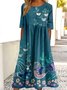 Damen Geblümt Sommer Kleid Rundhals Kurzarm A-Linien-Kleid