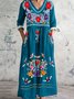 Damen Geblümt Frühling/Herbst Kleid Rundhals Langarm A-Linien-Kleid