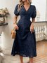 Damen Geblümt Sommer Kleid V-Ausschnitt Kurzarm A-Linien-Kleid