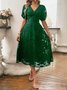 Damen Geblümt Sommer Kleid V-Ausschnitt Kurzarm A-Linien-Kleid