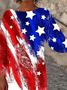 V-Ausschnitt Langarm Amerika-Flagge Regelmäßig Weit Bluse für Damen