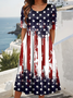 Damen Stern Sommer Kleid Rundhals Kurzarm A-Linien-Kleid