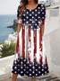 Damen Stern Sommer Kleid Rundhals Kurzarm A-Linien-Kleid