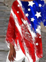 V-Ausschnitt Langarm Amerika-Flagge Regelmäßig Weit Bluse für Damen