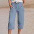 Damen Unifarben Caprihosen Hose Lässig Sommer Hose