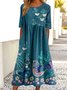 Damen Geblümt Sommer Kleid Rundhals Kurzarm A-Linien-Kleid