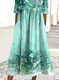 Damen Geblümt Sommer Kleid Rundhals Kurzarm A-Linien-Kleid