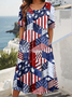 Damen Amerika-Flagge Sommer Kleid Rundhals Kurzarm A-Linien-Kleid