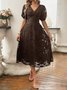 Damen Geblümt Sommer Kleid V-Ausschnitt Kurzarm A-Linien-Kleid