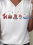 Lässig Amerika-Flagge V-Ausschnitt Kurzarm T-Shirt