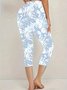 Lässig Geblümt Caprihosen Elastische Taille Print Hose