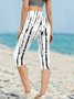 Lässig abstrakte Streifen Caprihosen Elastische Taille Print Hose