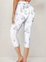 Lässig Geblümt Caprihosen Elastische Taille Print Hose