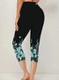 Lässig Geblümt Caprihosen Elastische Taille Print Hose