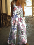 Damen Geblümt Rundhals Ärmellos Lässig Sommer Baumwolle Jumpsuit