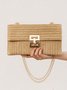 Urlaub Stil multi-Abteil Metallkette Flip Abdeckung Drehverschluss Stroh Tasche Umhängetasche Kette sperren Damen Tasche