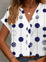 V-Ausschnitt Kurzarm Polka Dots Print Regelmäßig Mikroelastizität Regelmäßige Passform Knopfhemd Bluse für Damen