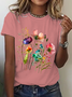 Lässig Geblümt Rundhals Kurzarm T-Shirt