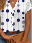 V-Ausschnitt Kurzarm Polka Dots Print Regelmäßig Mikroelastizität Regelmäßige Passform Knopfhemd Bluse für Damen