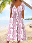 Damen Geometrisch Sommer Kleid Halb offener Kragen Halbarm A-Linien-Kleid