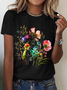 Lässig Geblümt Rundhals Kurzarm T-Shirt