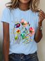 Lässig Geblümt Rundhals Kurzarm T-Shirt