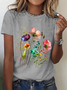 Lässig Geblümt Rundhals Kurzarm T-Shirt