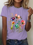 Lässig Geblümt Rundhals Kurzarm T-Shirt