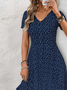 Damen Abstrakte Tupfen Sommer Kleid V-Ausschnitt Kurzarm Passen & Flare Kleid A-Linien-Kleid