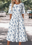 Damen Geblümt Sommer Kleid Rundhals Halbarm A-Linien-Kleid