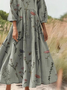 Damen Geblümt Sommer Kleid Rundhals Halbarm H-Linie Kleid