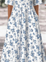 Damen Geblümt Sommer Kleid Rundhals Halbarm A-Linien-Kleid