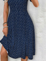 Damen Abstrakte Tupfen Sommer Kleid V-Ausschnitt Kurzarm Passen & Flare Kleid A-Linien-Kleid